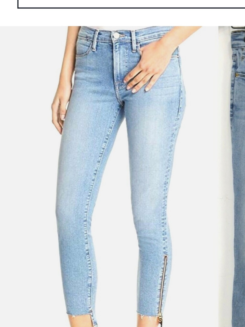 Frame Denim Light Blue Le High Ankle Skinny Jeans with Side Zips